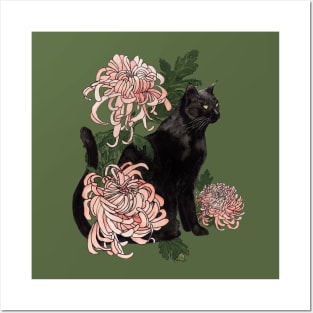 Eutierria (Cat with Chrysanthemums) Posters and Art